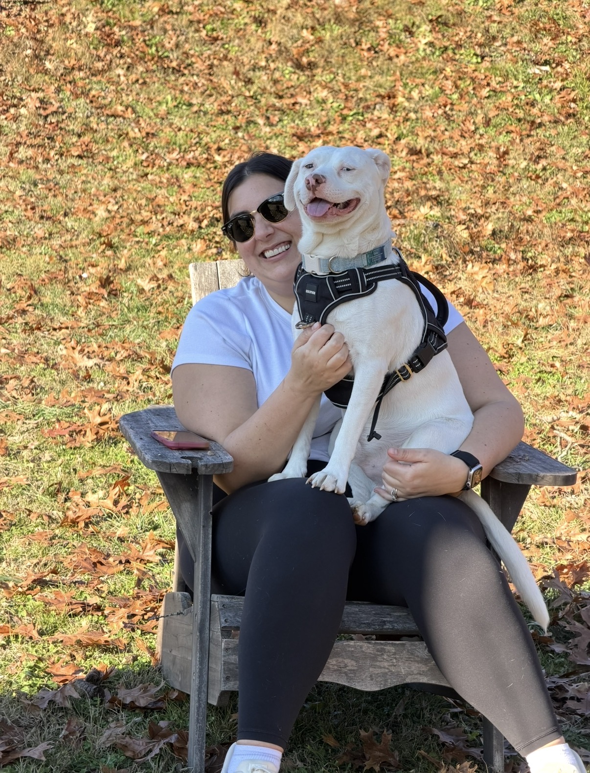 Christina with Opie, one of her rescue dogs
